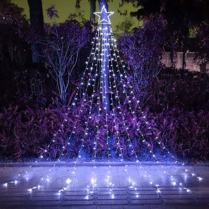 FUNIAO Outdoor Christmas Star Lights 320 LED Waterfall Christmas Tree Lights 8 Lighting Modes Outdoor Christmas Decorations Star String Lights for Outside Tree Wall Yard Xmas Wedding Party
