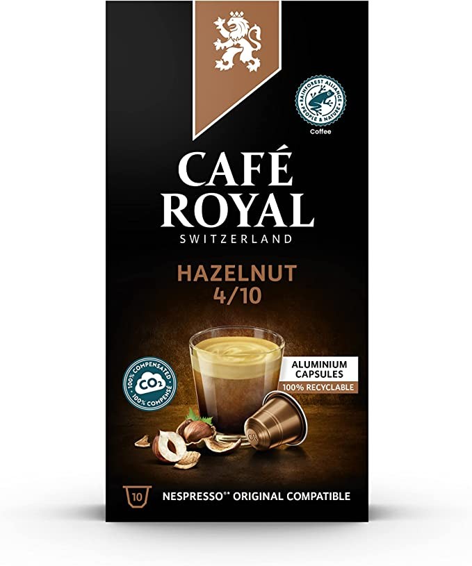 Café Royal Hazelnut Edition Nespresso (R)* 100 Compatible Aluminum Coffee Pods, Strength 4/10, 10x10 Pods