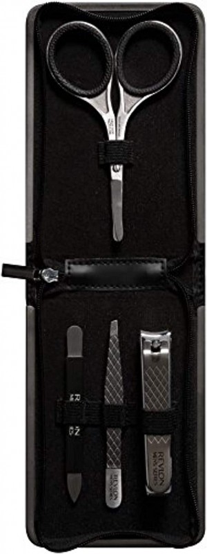 REVLON Men's Collection Dressing Set, Including Scissors, 2-in-1 Nail Clippers, Diagonal Tweezers and Nail File, Made of Stainless Steel, Set of 4