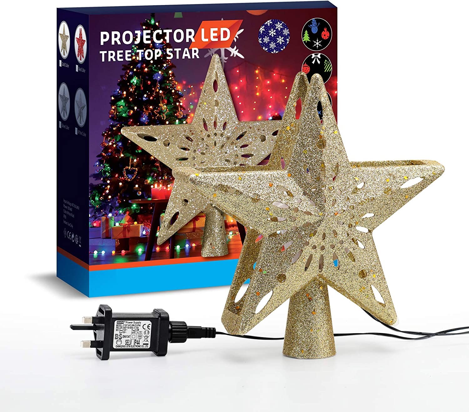 Avoalre Christmas Tree Topper Projector Light Star Tree Topper for Christmas Decoration Snowflake Light Tree Topper with Rotating LED Adjustable Light Gold Xmas Tree Topper Gift Bedroom Decor